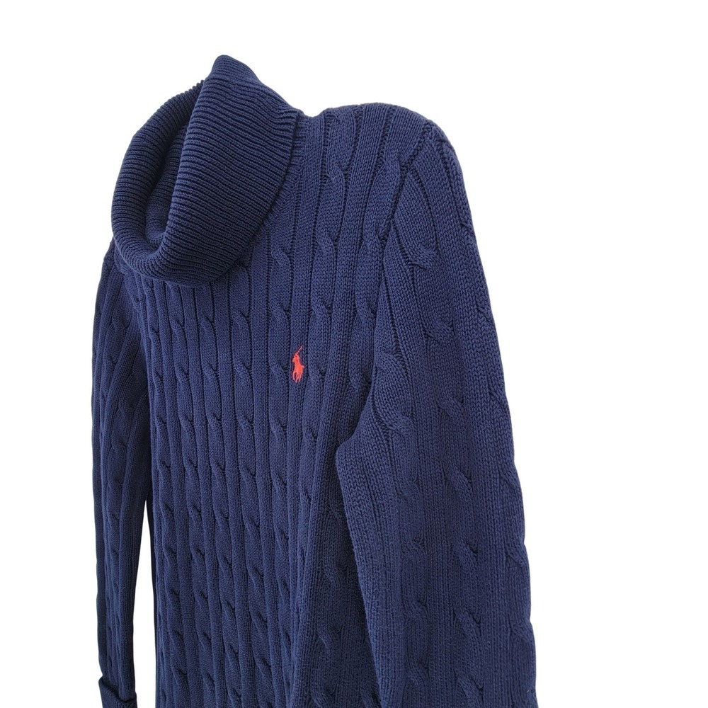 Ralph Lauren Sport Womens Navy Blue Cable Knit Turtleneck Cotton Sweater Dress S - Picture 8 of 10